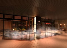 株式会社ジャパンリゾートホテルオペレーションズ【ソラーレ ホテルズ アンド リゾーツ グループ】 求人 【山中温泉 河鹿荘】大浴場は檜の内湯の他、渓谷「鶴仙渓」を望む露天風呂もあります。