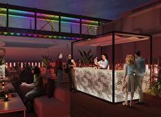 グランハマー／株式会社浜倉的商店製作所 求人 ８F（屋上）「RAINBOW STAR」は音・光・映像に囲まれ、解放感に溢れるルーフトプBBQ＆BAR！