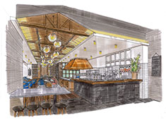 KNOCK CUCINA BUONA ITALIANA(ノック クッチーナ ボーナ イタリアーナ)／株式会社マザーレストランツ 求人 ▲新店／店内イメージ図
30坪・50席の店内はオープンキッチンで臨場感をプラス！最高のお店をつくりましょう！